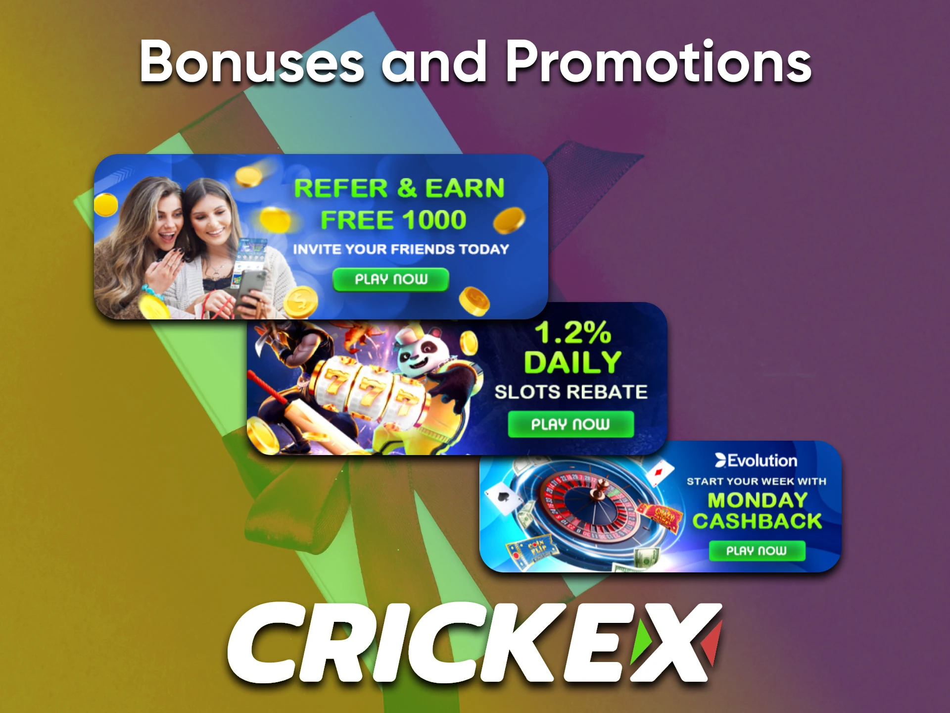 By using Crickex for casino games and betting, you receive various bonuses.