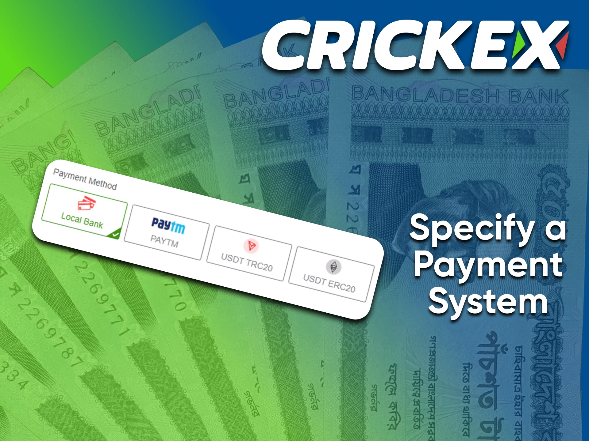 Choose a convenient payment system for withdrawing funds from Crickex.
