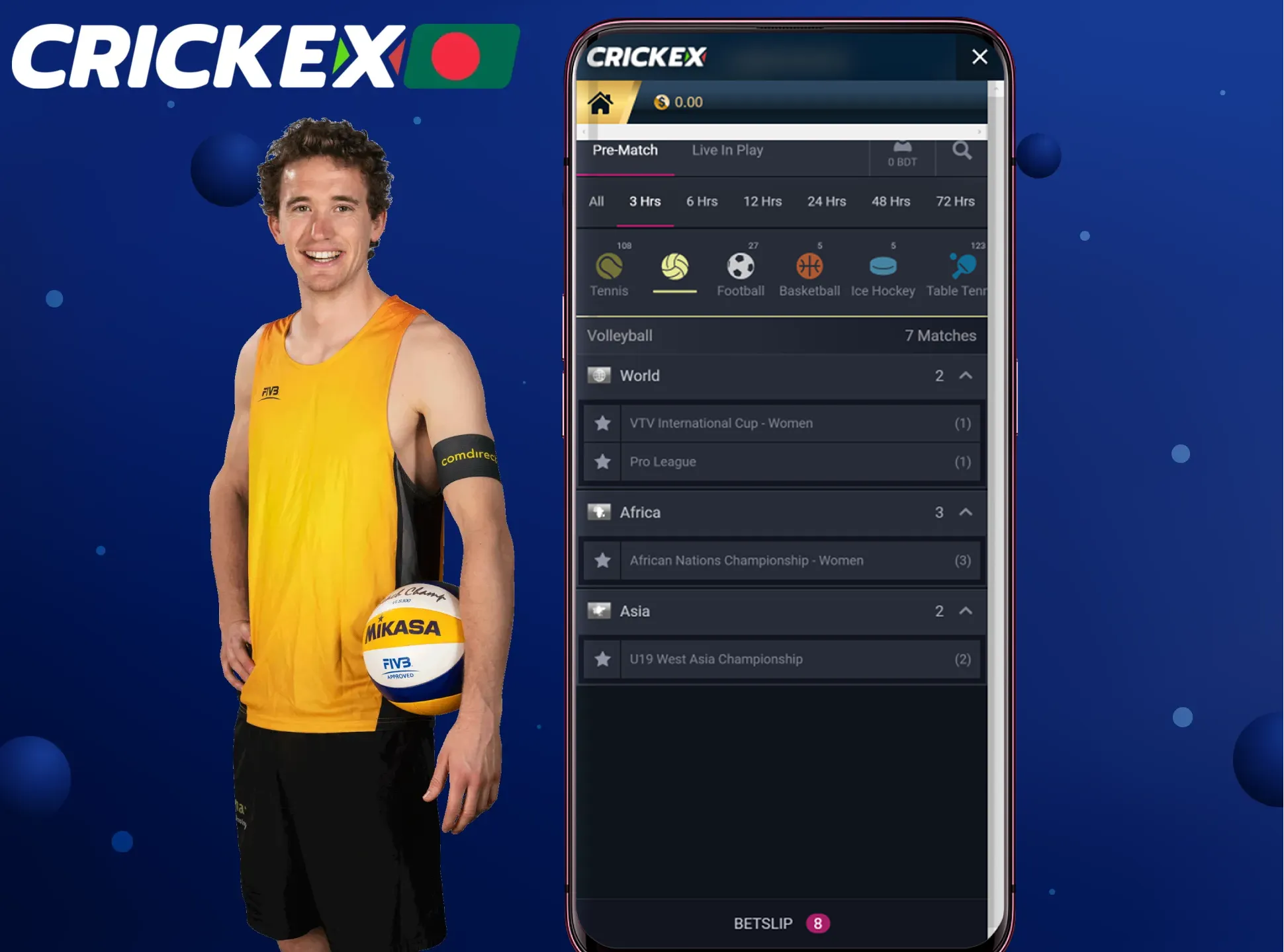 Bet faster on volleyball matches using the Crickex app.