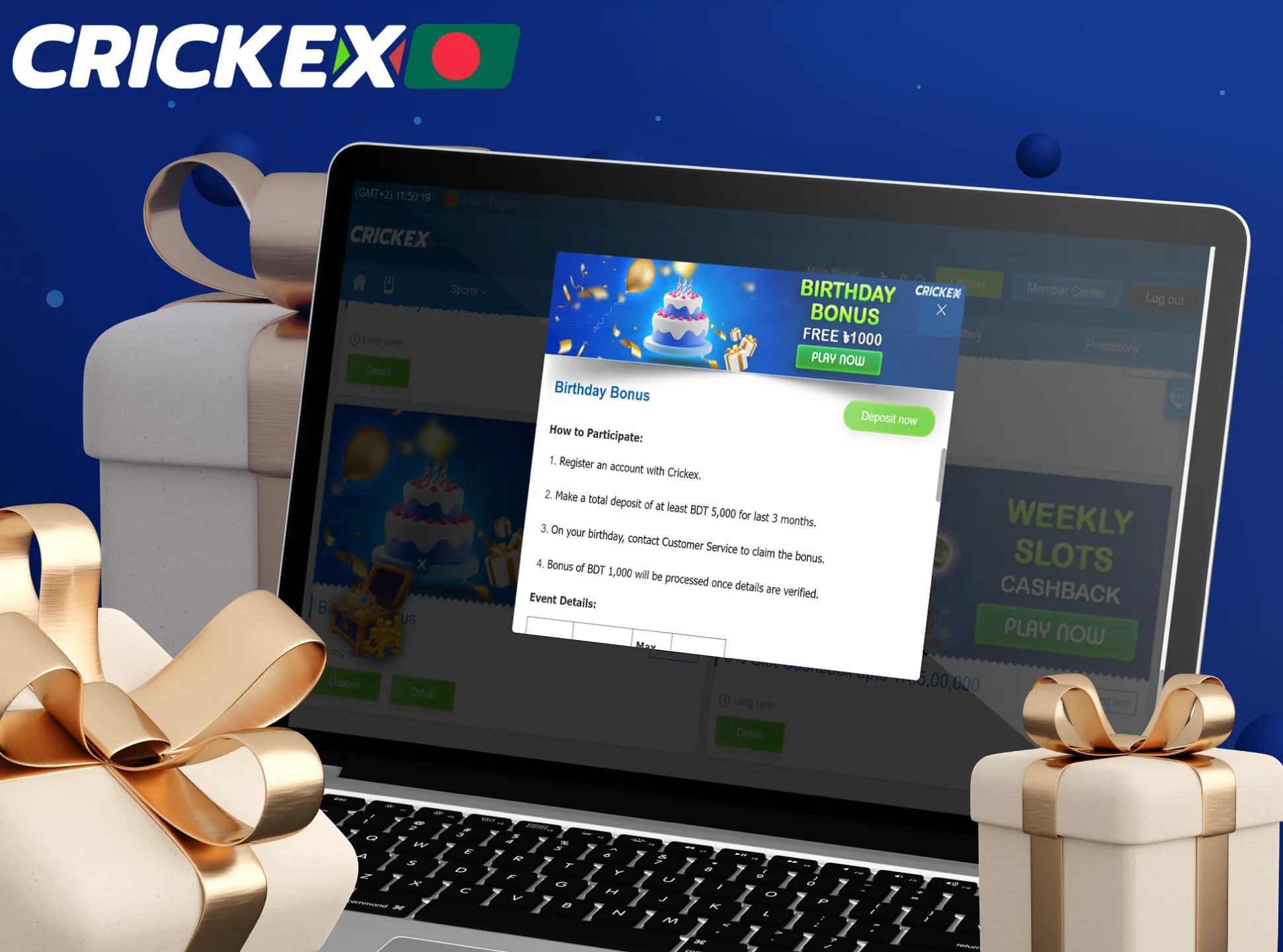 Claim your Crickex birthday bonus by betting on tennis matches.