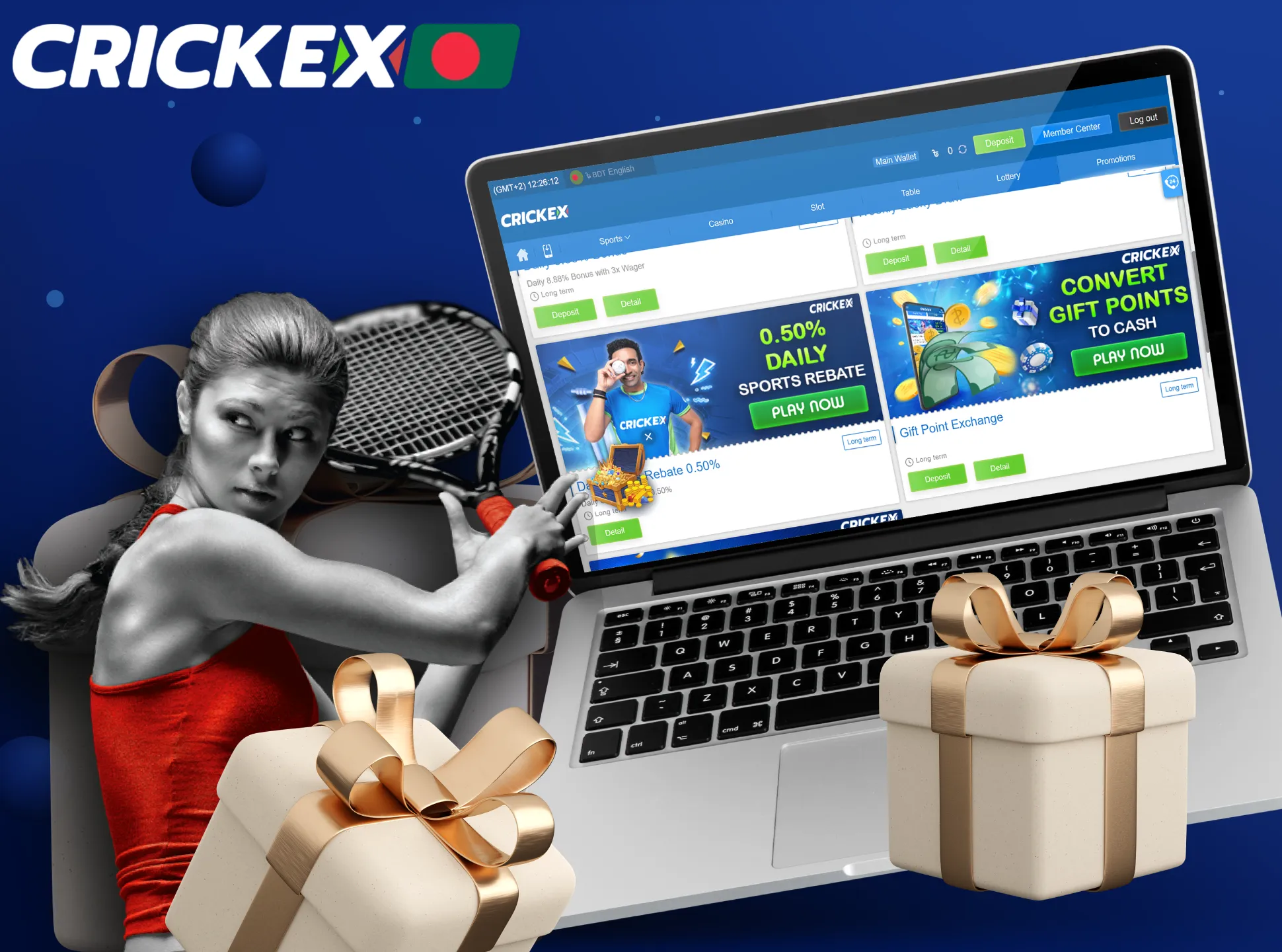 Check a full list of bonuses for tennis betting at the Crickex.