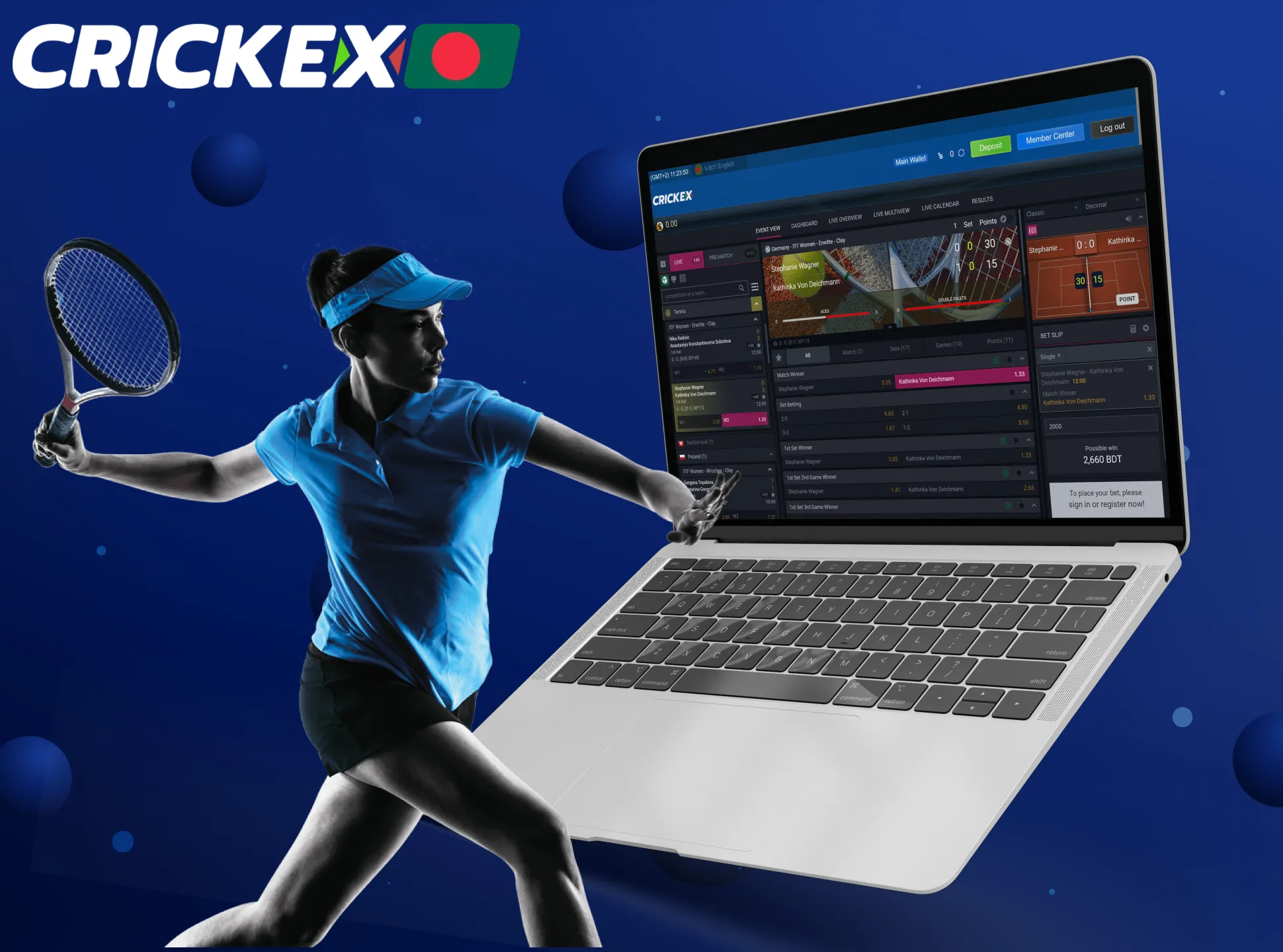 Visit the tennis betting page on the Crickex website and start betting.