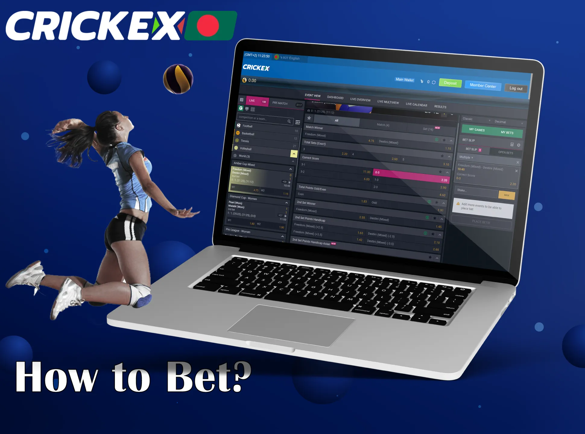 Enter on the Crickex volleyball sports betting page and make your first bet.